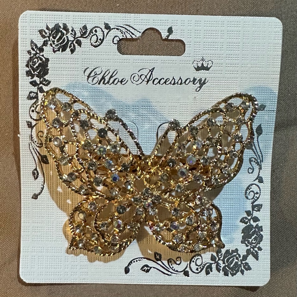 Chloe Accessory Gold Tone Butterfly Brooch w/Color Ascents